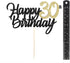 PALASASA Black Gold Glitter Happy Birthday Cake Topper - 30th Anniversary/Birthday Party Decoration