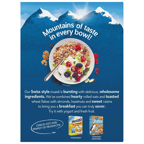 Alpen 14 OZ (Pack 1) Muesli No Sugar Added Cereal, Heart Healthy Cereal with Wheat Flakes, Rolled Oats, Nuts