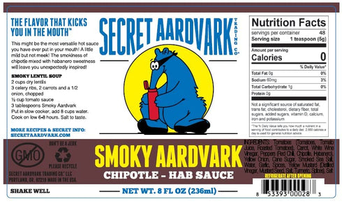 Smoky Chipotle Hot Sauce, Secret Aardvark, Chipotle Peppers & Roasted Habaneros, 8 Fl Oz