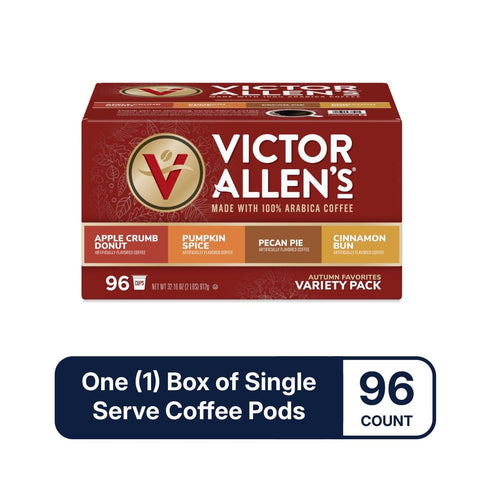 Pack 96 Count, Victor Allen's Coffee Autumn Favorites Coffee Variety (Apple Crumb Donut, Pumpkin Spice, Pecan Pie