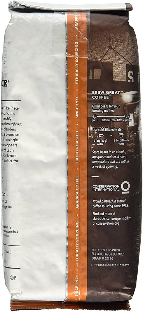 16 OZ Starbucks Decaf Whole Bean Coffee, Pike Place