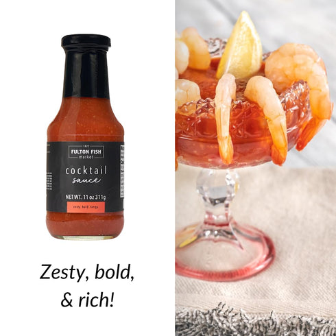 11 oz Fulton Fish Market Shrimp & Seafood Cocktail Sauce, Zesty Bold Flavor, All-Natural Tomato & Horseradish Blend