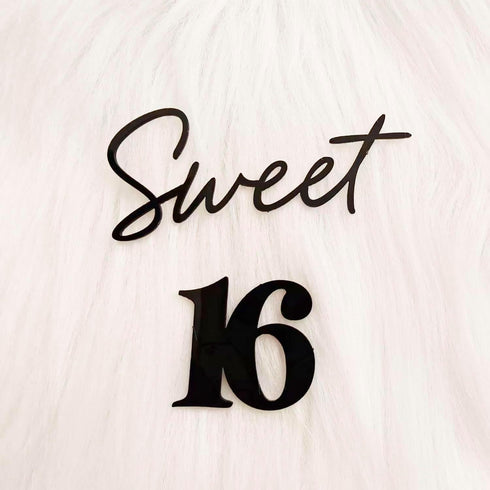 Snlioek 16 16th Black Sweet Cake Topper,Acrylic Happy Birthday Cake Decor for Sweet Sixteen Theme Birthday Anniversary