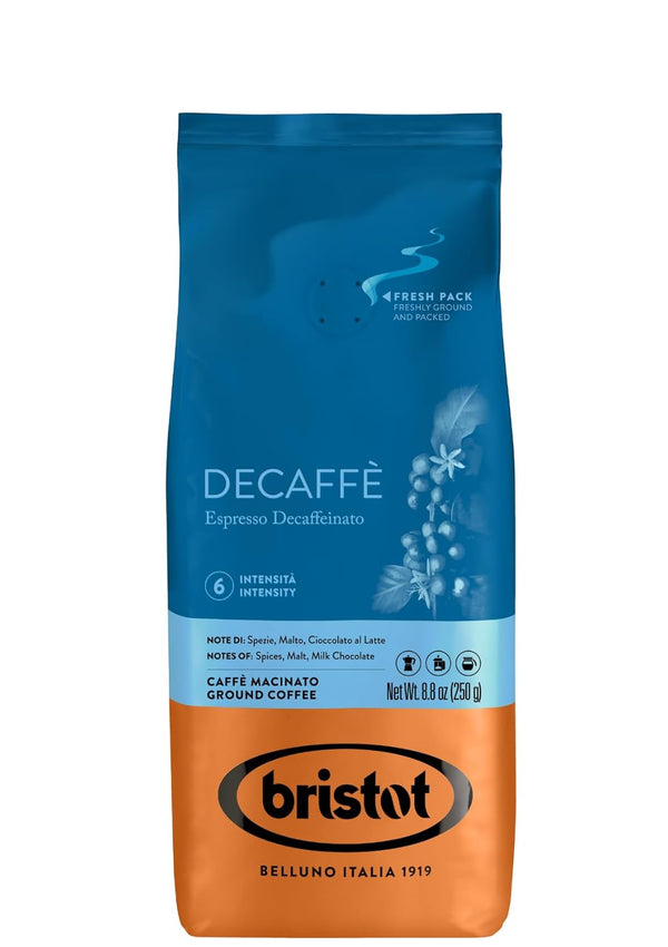 Bristot Decaf Ground Espresso Medium Roast Italian Coffee Smooth & Bold Flavor
