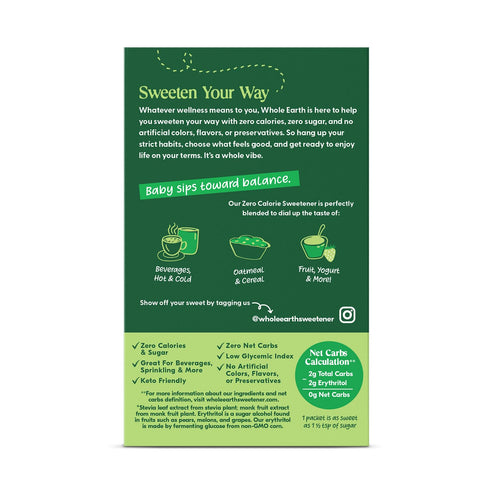 Packets, 80 Count Whole Earth Sweetener Co. NATURE SWEET Stevia & Monk Fruit Sweetener, Erythritol Sweetener, Sweet