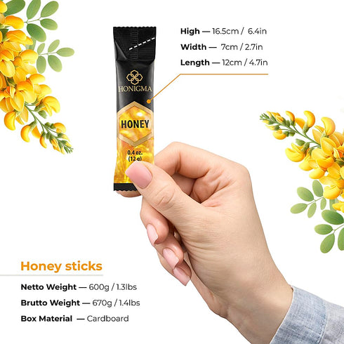 50 Count (12g (Pack 2) HONIGMA Pure Ukrainian Acacia Honey Sticks Deliciously Sweet Sustainably Sourced Each) Natural