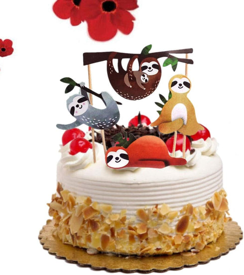 Toyvian Sloth Cake Topper Set, Creative Cute Decor for Birthday Party, 4pcs