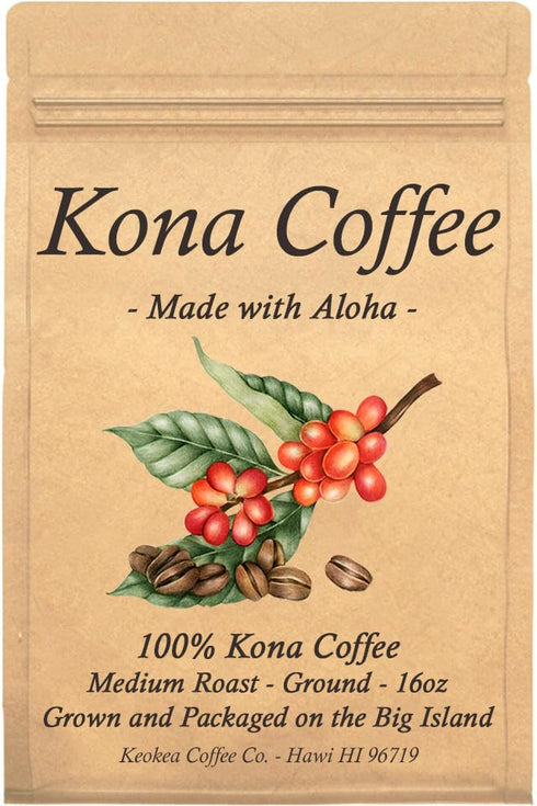 Keokea Coffee Co. 100% Kona Coffee - Ground - Medium Roast - 1 lb (16oz)