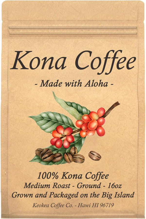 Keokea Coffee Co. 100% Kona Coffee - Ground - Medium Roast - 1 lb (16oz)