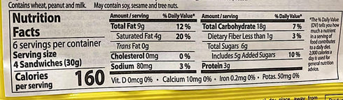 Generic Cookies,(6 Packs), 6.34 oz (180g), 2 Pack Peanut Butter Sandwich Convi