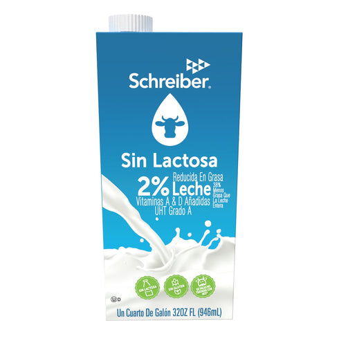 2% 32 oz (6 Pack) Schreiber Lactose Free, Shelf Stable Milk, Low Fat with Vitamin A & D