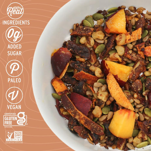 8 oz Wildway Keto Granola | Peach Pecan | Grain-Free, Certified Gluten-Free Cereal | Vegan, Low Carb | No Sugar Added |