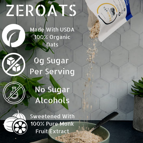 Zeroats 12 Pack) Organic Oatmeal - Zero Sugar, Vegan Oats, Sweetened With Monk Fruit (Variety