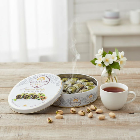 0.55 lb Zaitoune Pistachio Covered Turkish Delight | Stuffed with Delicious Nuts, Coated with Chopped Pistachios |