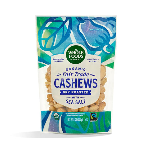 Whole Foods Market, Cashews Dry Roasted Sea Salt Fair Trade Organic 8