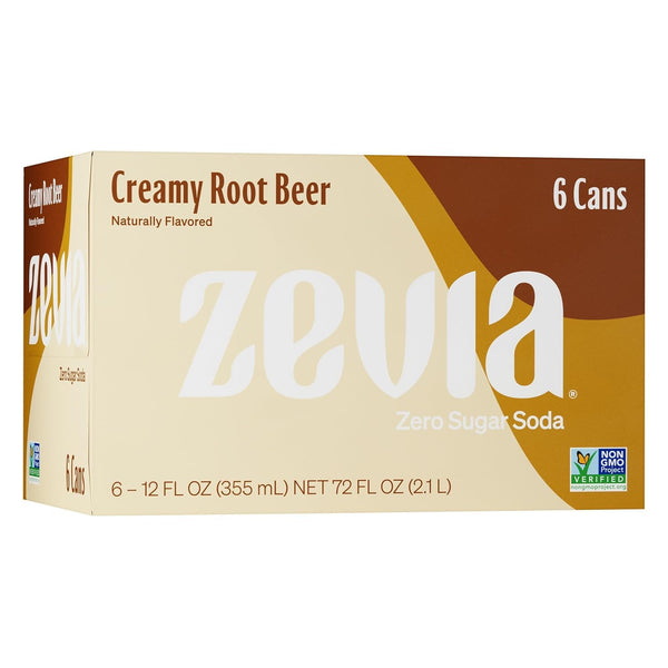 KD Chocolates Zeviia Zero Calorie Soda, Creamy Root Beer, 12 Ounce Cans (Pack of