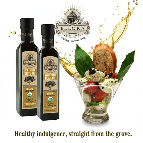 8.45 oz. Pack 2 Ellora Farms, Olive Oil Extra Virgin Organic, Traceable Greek, High phenols Cold press, Kosher, Glass