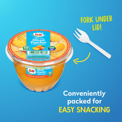 100% 7oz 12 Dole Fruit Bowls Diced Peaches in Juice Snacks, Total Cups, Gluten & Dairy Free, Bulk Lunch Snacks for Kids
