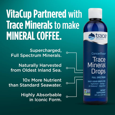 VitaCup Mineral Coffee, Hydrate & Restore with Sea Minerals, Electrolytes, Organic Medium Dark Roast, 10oz