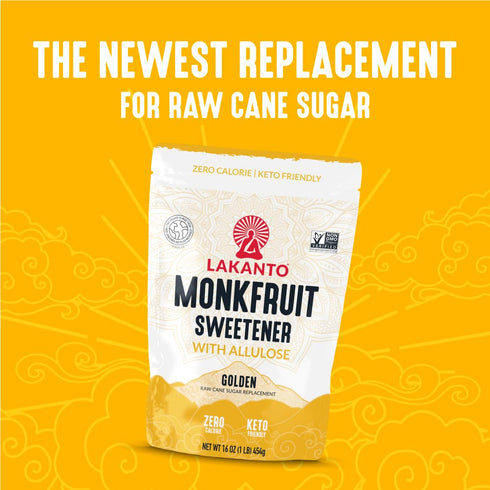 3 LB Lakanto Golden Monk Fruit Sweetener With Allulose, Raw Cane Sugar Substitute From Monk Fruit Extract, Raw Sugar