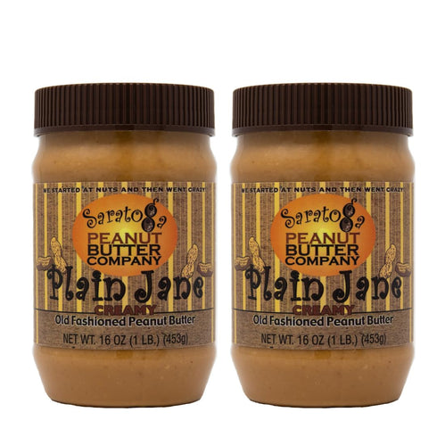 Saratoga Peanut Butter Company 2 JARS Plain Jane Creamy Peanut Butter, All Natural, 16 Ounce Jar,