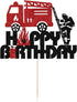 Firefighter-Themed Glitter Fire Truck Cake Topper for Kids' Birthday Parties