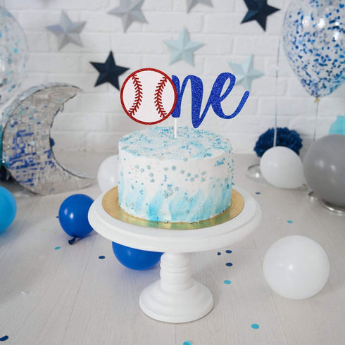 Red and Blue Baseball Cake Topper, One Rookie of The Year 1st Birthday Cake Topper for Baseball Theme Supplies