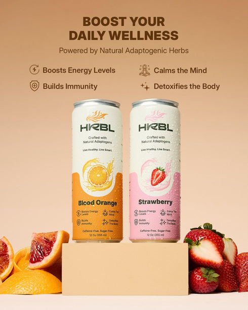 HRBL 12 Oz 4x-pack , Adaptogenic Sparkling Drink, Sparkling Water with Ashwagandha, Gokhru, Brahmi, Shankhpushpi