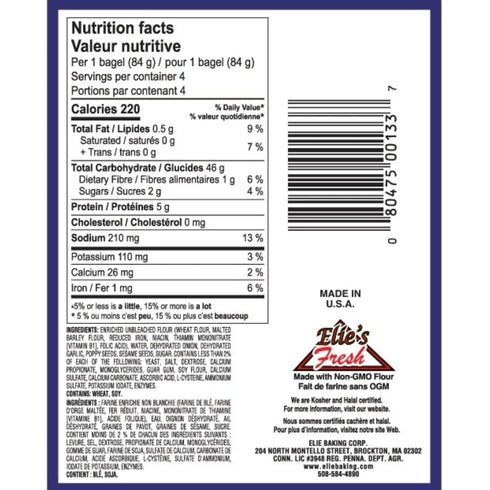 Elie's 6 packs 4 pack 24 Everything Bagels - of bagels per - total bagels. NOT GLUTEN FREE