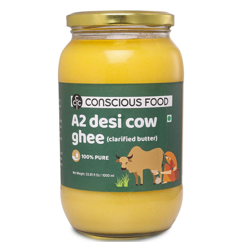 Conscious Food A2 Desi Cow Ghee - 33.814 Fl Oz (1L), Clarified