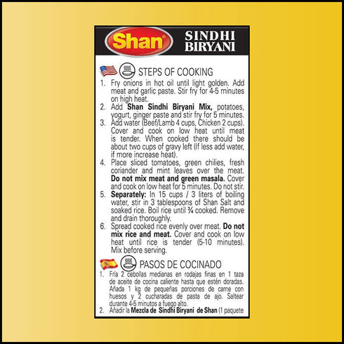 Shan Sindhi Biryani Seasoning Mix, 60g - Spice Packets for Hot and Spicy Meat Pilaf (Pack of 6)