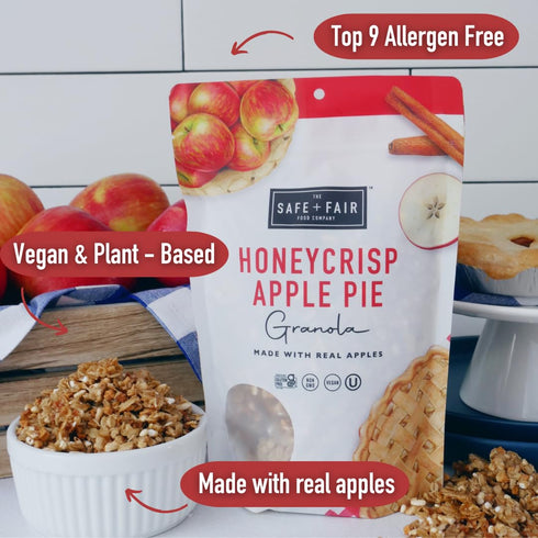 Safe + Fair Honeycrisp Apple Pie Granola – Gluten-Free, Vegan Plant-Based Snack with Real Honeycrisp Apples, 12oz
