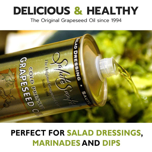 Cold Pressed Grapeseed Oil by Salute Sante! Healthy Non-GMO Cooking Oil for Salad Dressings, 500 Milliliter