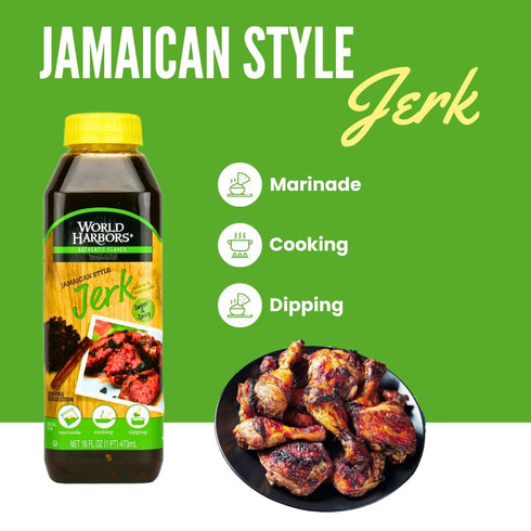 16 oz (Pack 2) World Harbors Jamaican Jerk Sauce Sweet & Spicy Marinade for Jamaican Jerky Seasoning Chicken, Sirloin