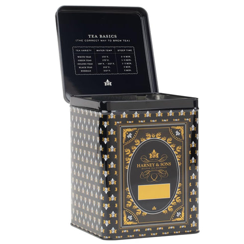 50ct Set Harney & Sons Hot Cinnamon Spice Tea & Black Tea Canister, sachet & Storage Tin