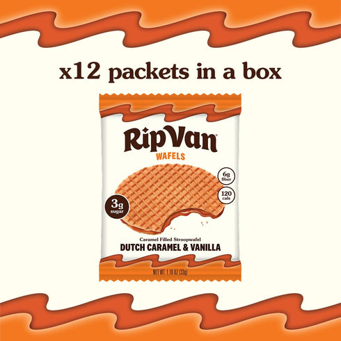(3g), 12 Count Rip Van Wafels Dutch Caramel & Vanilla Stroopwafels, Healthy Snacks, Non-GMO, Low Calorie, Low Sugar