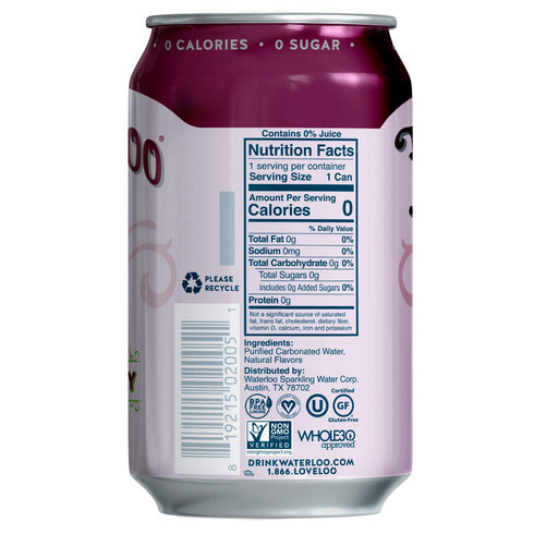 Pack 24, 12 Oz Waterloo Sparkling Water, Black Cherry Naturally Flavored, of Fl Cans | Zero Calories | Zero Sugar