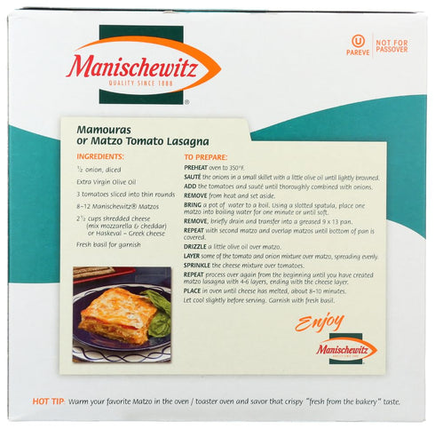 9 (Pack 1) Manischewitz Passover Matzo Thin Unsalted, Ounce, Kosher for Passover