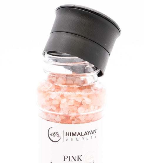 Himalayan Secrets Natural Pink Cooking Salt in Refillable Grinder, 8 oz Healthy Unrefined Coarse Salt