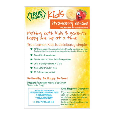 (10 Packets) TRUE LEMON KIDS Strawberry Banana Hydration for Kids No Artificial Sweeteners Low Sugar Water Flavoring