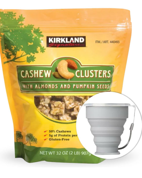 MORALZA Kirkland Signature Cashew Clusters, 2 lbs Item 440493 Bundle with Silicone Collapsible