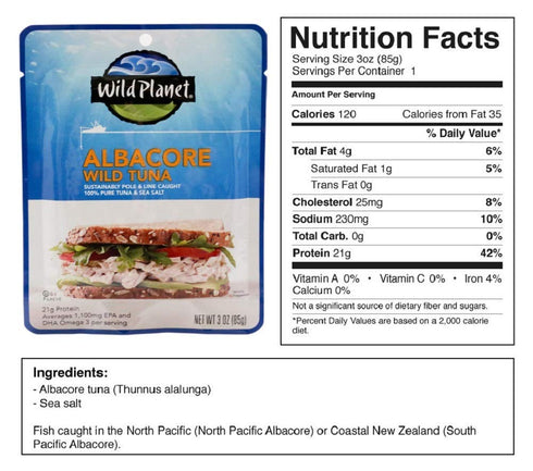 Wild Planet Wild Albacore Tuna, Sea Salt, Sustainably Wild-Caught, 3 Ounce Pouch (Pack of 1)