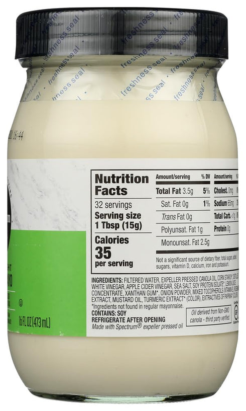 16 oz. Mayonnaise, Canola, Light, Eggless, Vegan, by Spectrum Naturals Condiments
