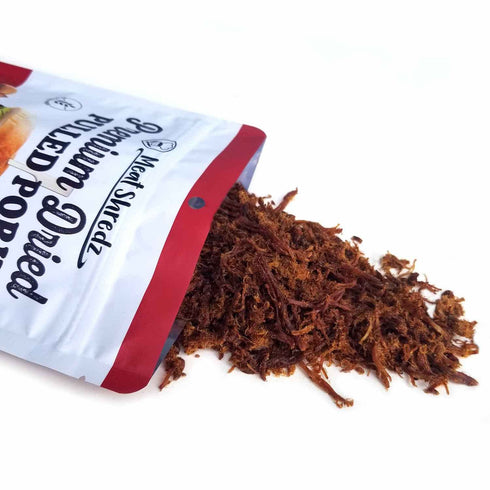 4 Pack) Backpacking Meat Shredz - Premium Dried Pulled Pork (Sriracha Flavor, | Gluten Free | High Protein & Low Sugar