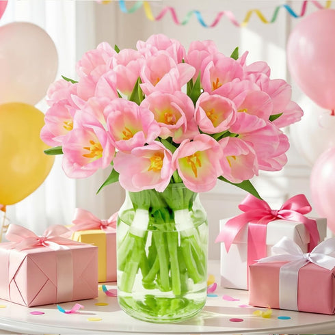 (20 Benchmark Bouquets Pink Tulips Mothers Day Flowers for Mom Fresh Flowers for Delivery Pink Bouquet Birthday Gifts
