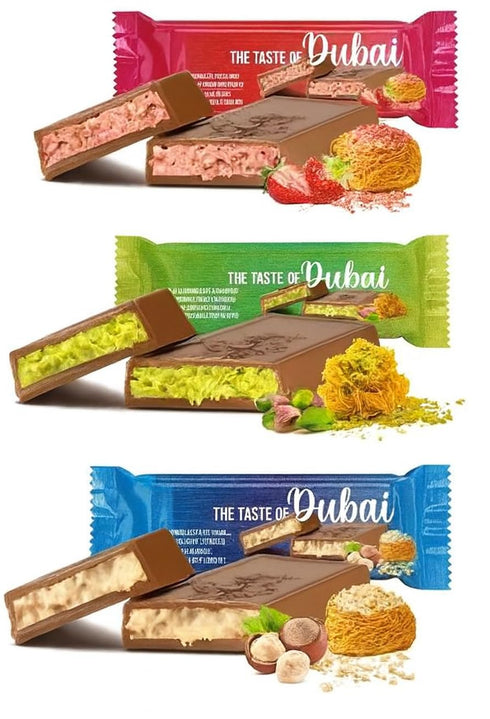 Dubai Chocolate Bar Variety Hazelnut, Pistachio & Strawberry 3 Bars, 30g Each