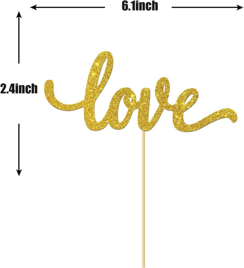 Gold Glitter Love Cake Topper - Wedding/Engagement/Bridal Shower/Anniversary/Birthday Decorations Supplies