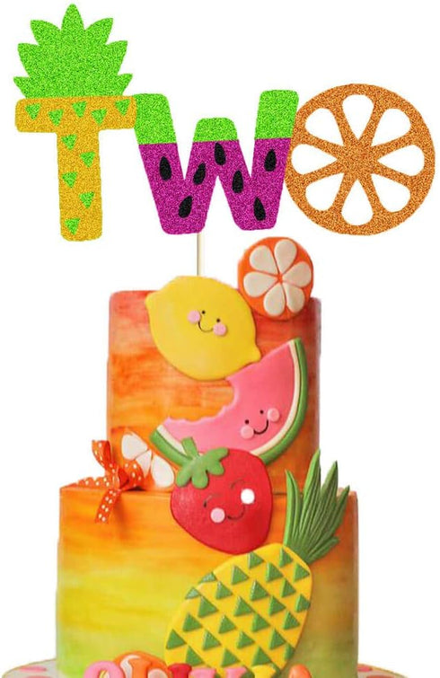 Twotti Frutti Cake Topper, Summer Fruit 2nd Birthday Cake Decor, Pineapple/Watermelon/Orange/Lemon/Strawberry/Banana