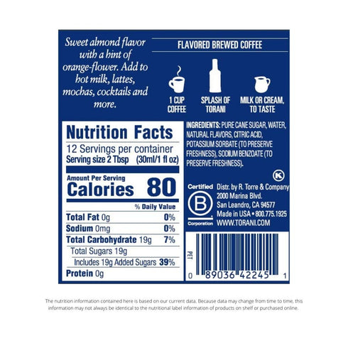 12.7 Torani Syrup, Almond, Ounce Bottle