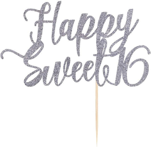 Happy Sweet 16 Cake Topper - Cheers to 16 Years, Happy 16th Birthday Decoration for Sweet Sixteen / 16th Anniversary